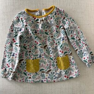 Baby Boden Floral Long Sleeve Shirt with Yellow Trim